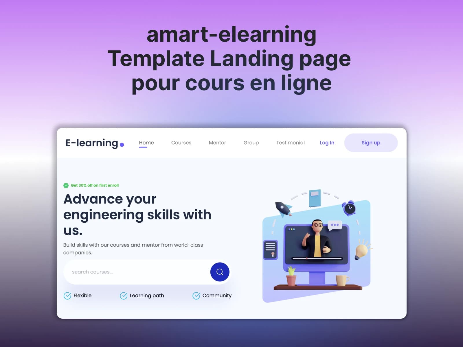 amart elearning template landing page coaching cours en ligne gratuit tailwindcss