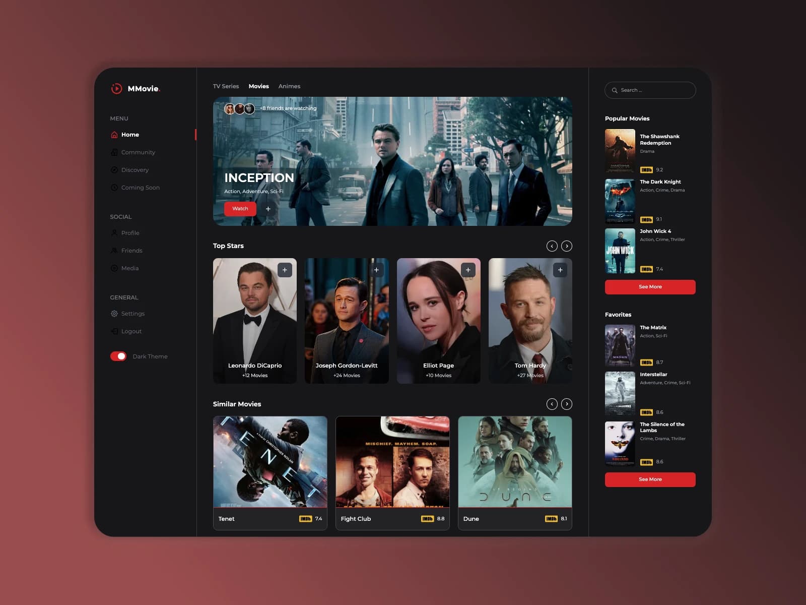 tailcine template de site de streaming gratuit tailwindcss
